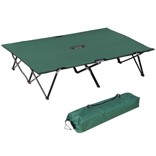 Outsunny Double Camping Bed Camping Cot Foldable Sunbed Outdoor Patio Sleeping Bed Super Light with Carry Bag (Green)