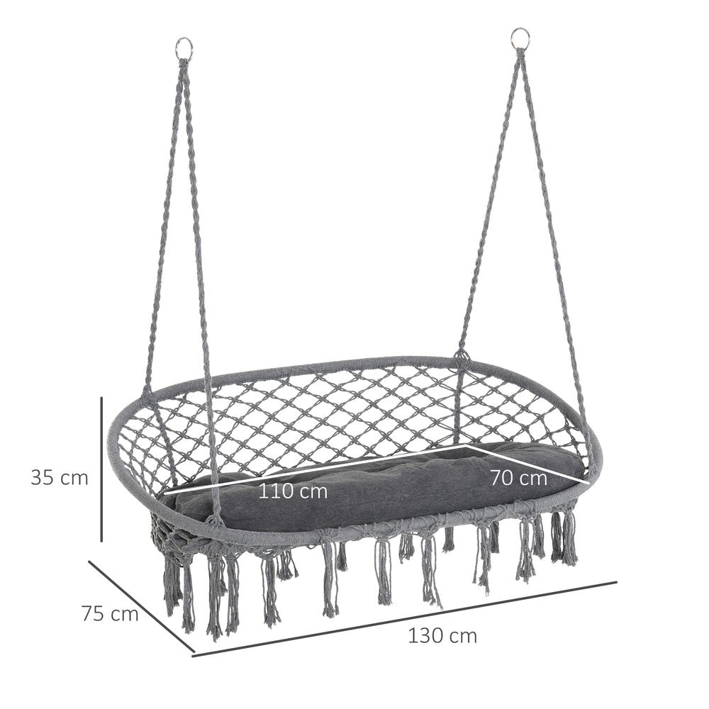 Hanging Hammock Chair - Cotton Rope Swing & Metal Frame - Large Macrame - Dark Grey