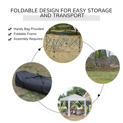3.2m Pop Up Gazebo Hexagonal Canopy Mesh Sidewalls, Bag, Light Grey
