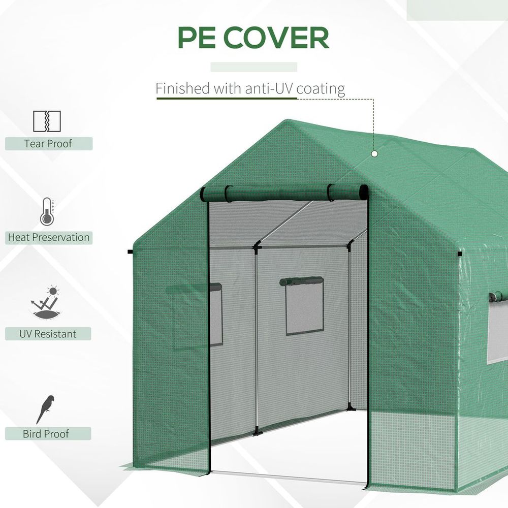 Outsunny Tunnel Greenhouse - UV-resistant PE Cover, Wide Door, 2x3m, Green