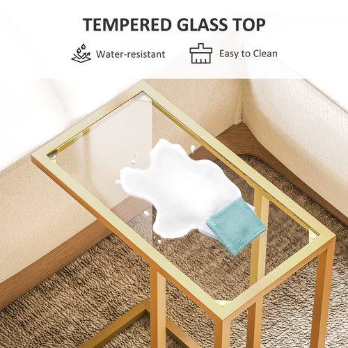 HOMCOM C-Shaped Side Table, End Table with Tempered Glass Tabletop, Gold