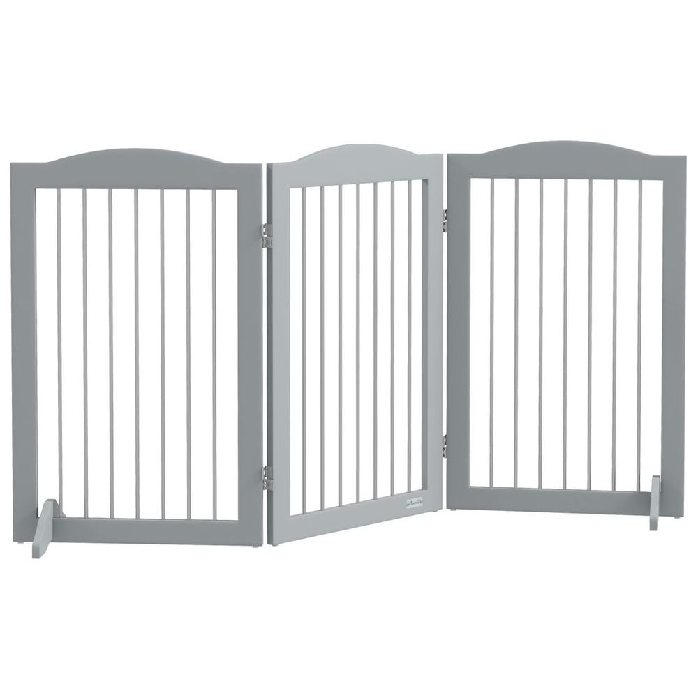 Premium PawHut Dog Gate - Foldable & Freestanding - High Quality - Grey