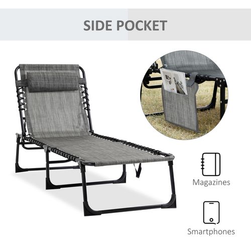 Portable Sun Lounger, Folding Camping  Adjustable , Pillow Grey