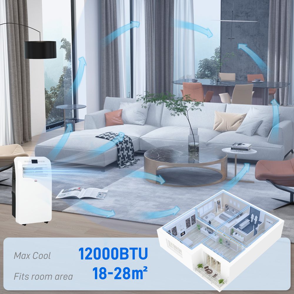 HOMCOM 12000 BTU Portable AC - 28m² - Dehumidifier - Timer