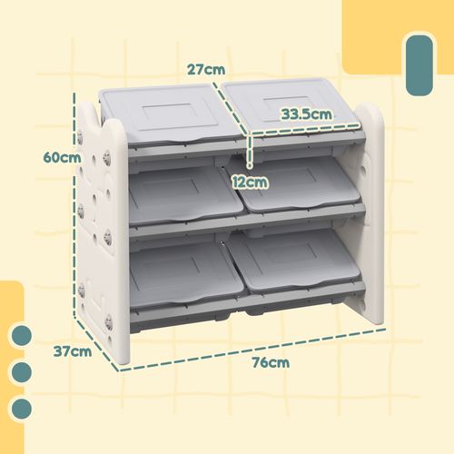 AIYAPLAY Kids Toy Storage Units with 6 Storage Boxes, 76 x 37 x 60cm, Grey