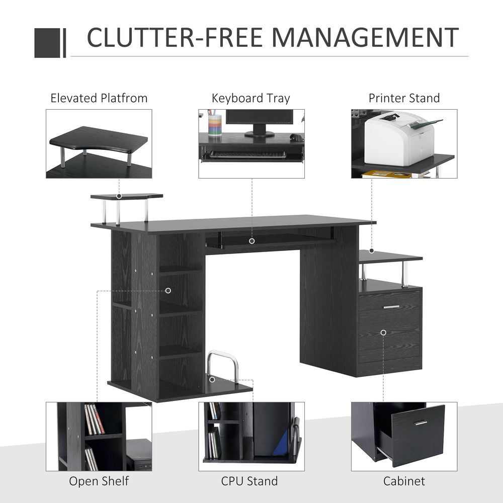 HOMCOM Computer Desk PC Workstation with Drawer Shelves CPU Storage Rack Home Office Furniture 152 x 60 x 88cm (BLACK)