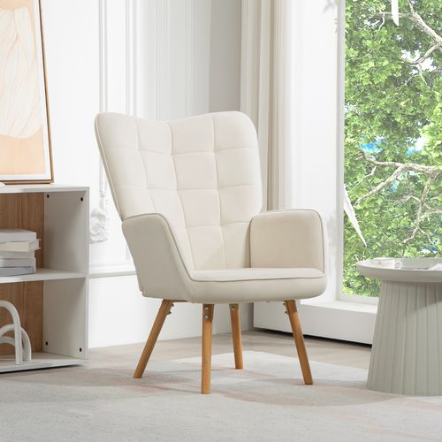 HOMCOM Accent Chair Velvet-Touch Tufted Wingback Armchair