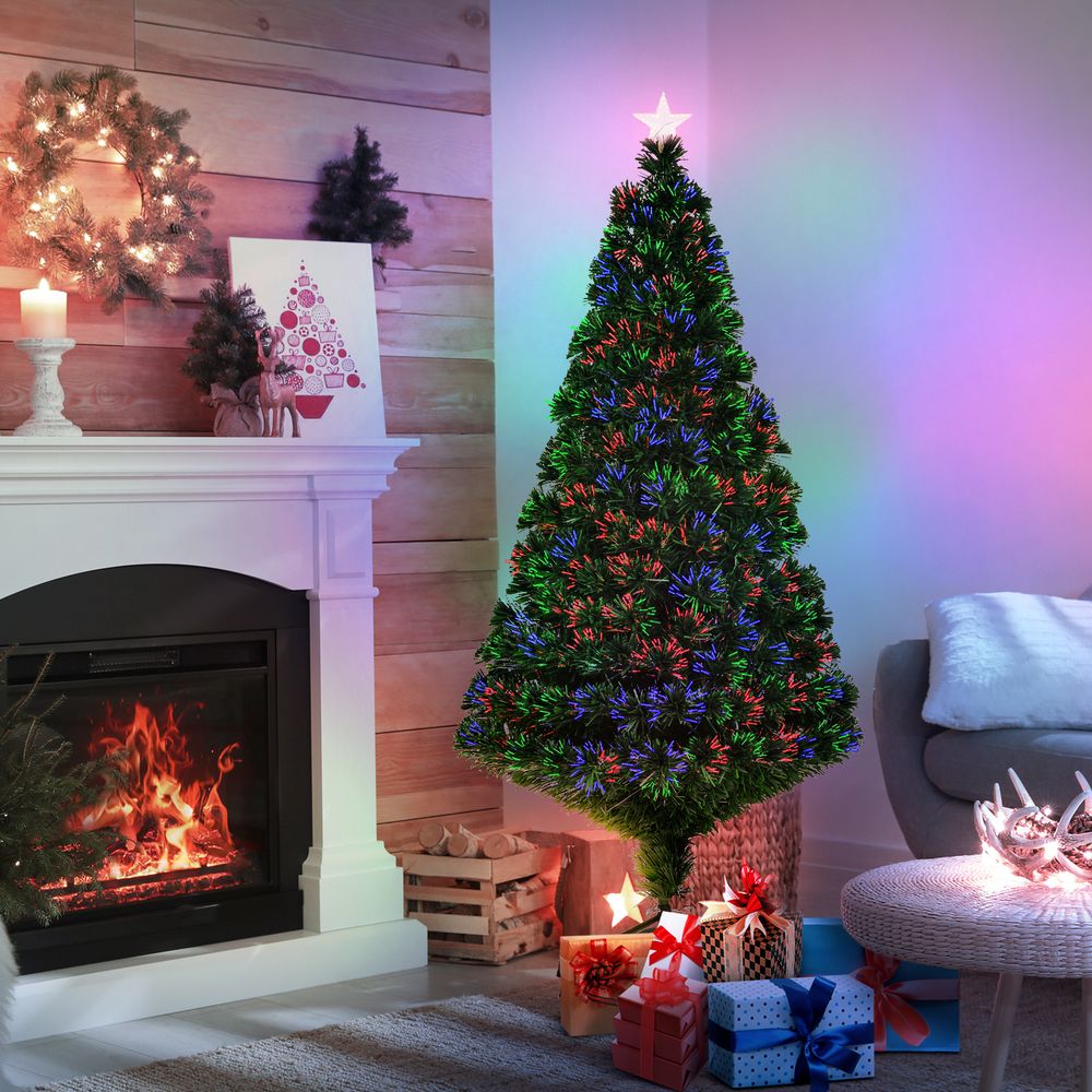 Pre-Lit Fibre Optic Artificial Christmas Tree Tree Topper Multi-Colour 5ft