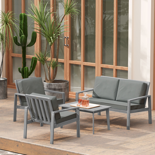 Outsunny 4 Pieces Wooden Garden Furniture Set with Cushions
