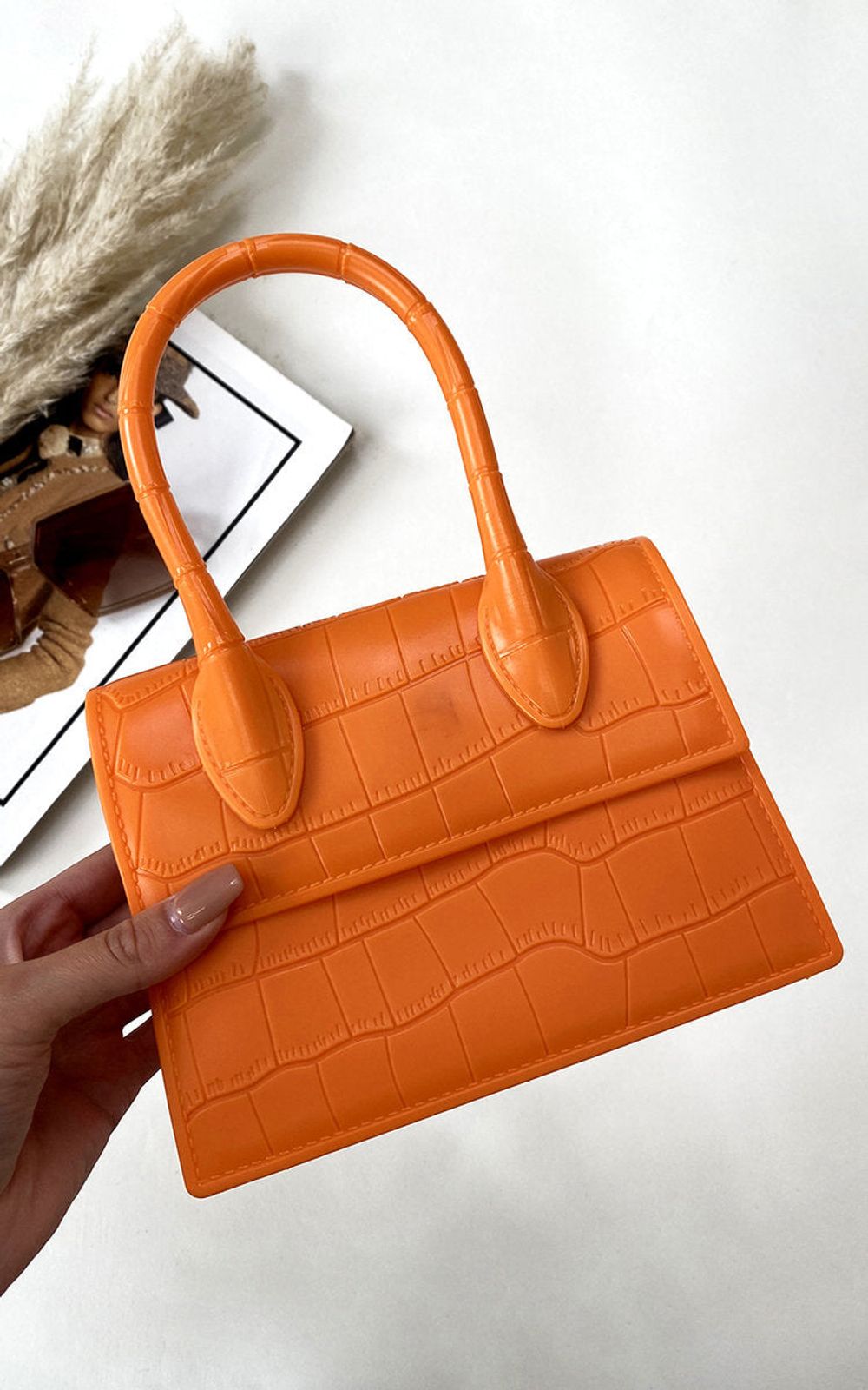 Chic and Stylish Croc Print Handbag - Plenty of Room - Faux Leather - Orange - UK Sizes