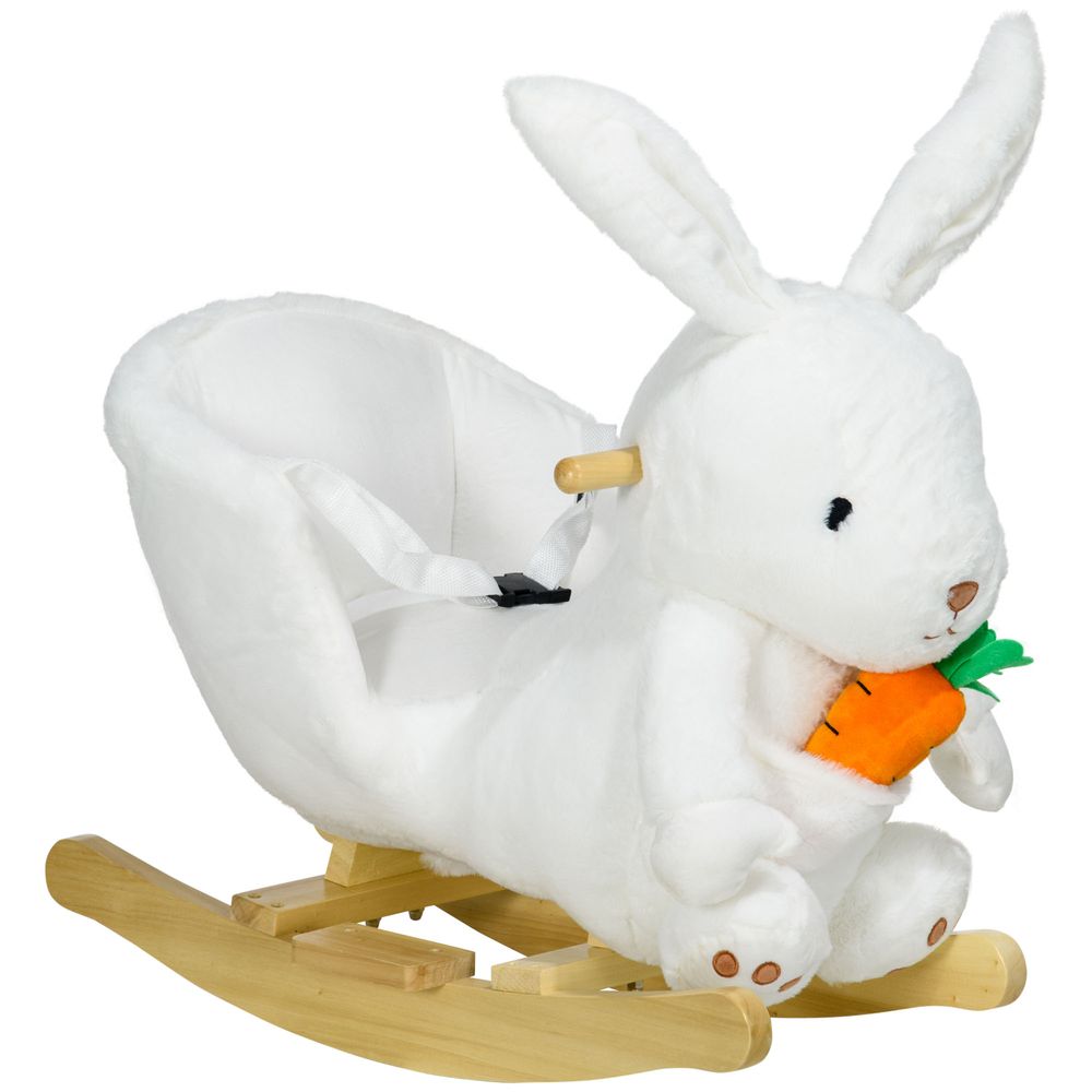 HOMCOM Kids Rabbit-Shaped Rocking Horse with Realistic Sounds Safety Belt  White