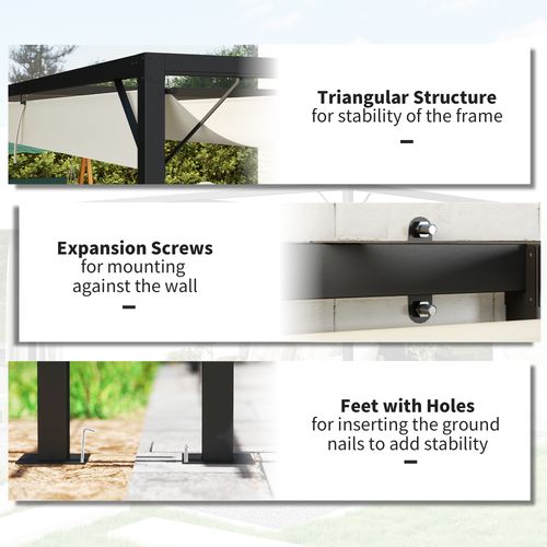 Outsunny 4 x 3(m) Outdoor Pergola Retractable Canopy Wall Mounted, Cream