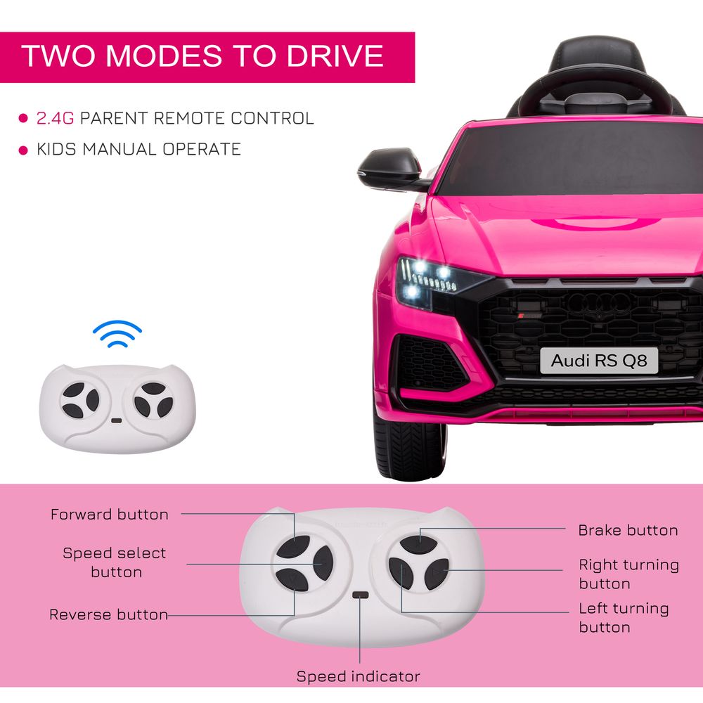 HOMCOM Audi RS Q8 Licensed 6V Kids Electric Ride On Car Toy Car with Remote Control Music Lights USB MP3 Bluetooth for 3-5 Years Old Pink