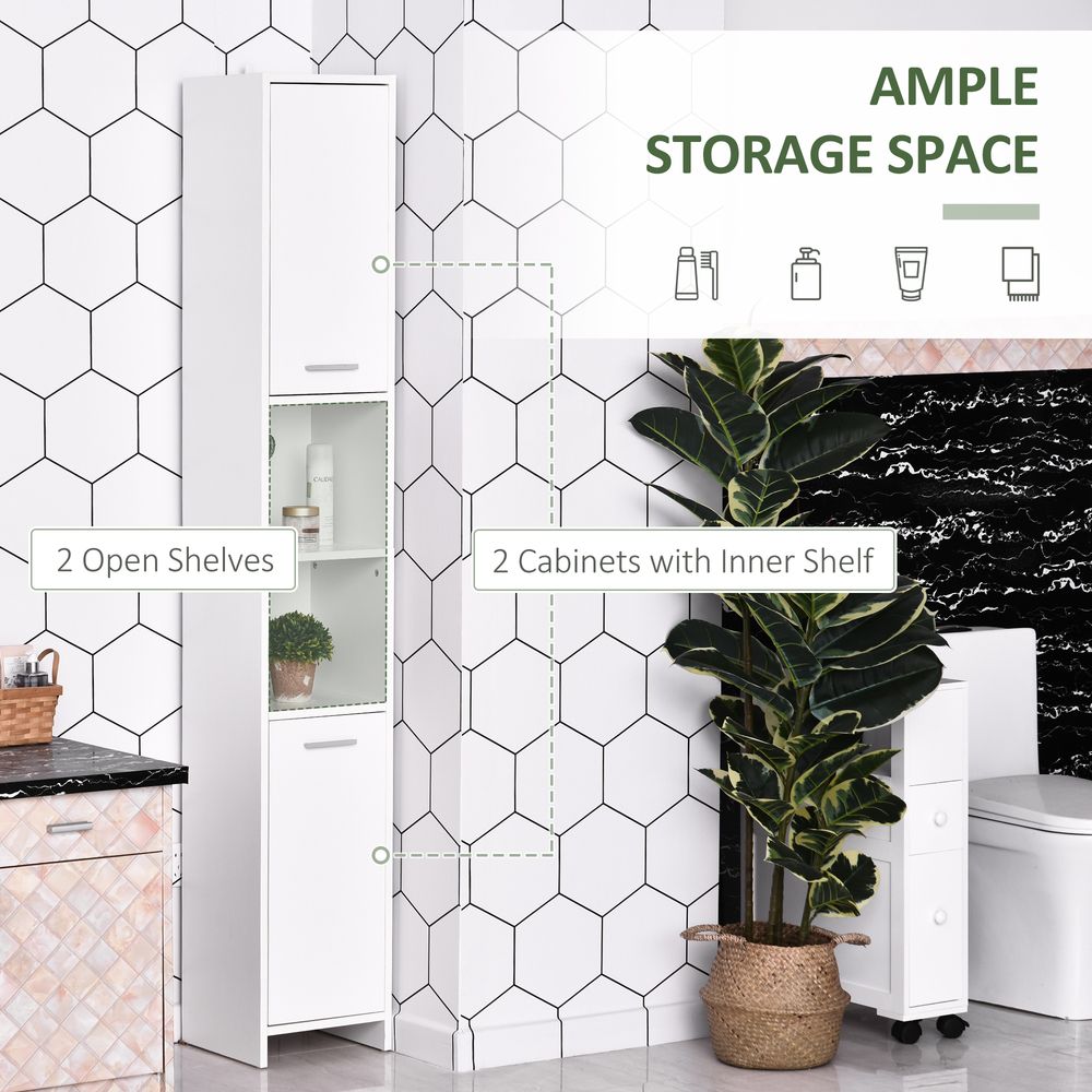 HOMCOM Bathroom Floor Storage Cabinet Slim Tallboy w/Door Cupboard & Shelves For Living Room, Bedroom, Hallway White