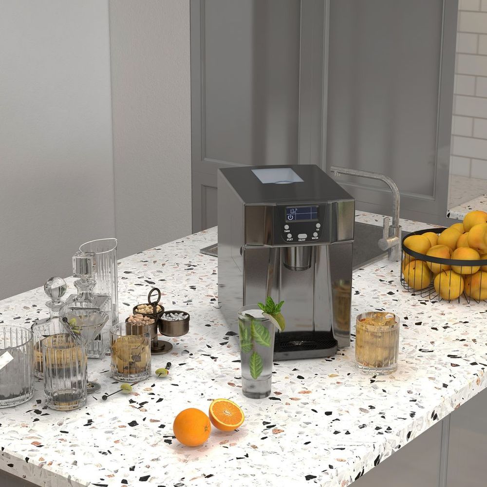 HOMCOM Ice Maker Machine and Water Dispenser No Plumbing Required Black