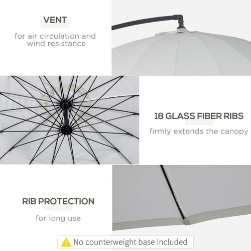 Outsunny 3(m) Cantilever Shanghai Parasol Garden Hanging Banana Sun Umbrella with Crank Handle, 18 Sturdy Ribs and Cross Base