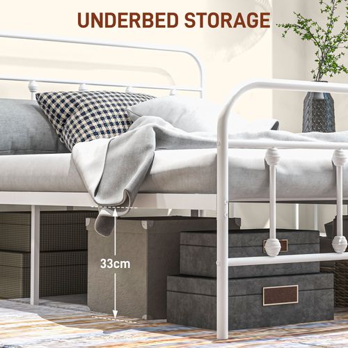 HOMCOM 4ft Metal Double Platform Bed Frame w/ Underbed Storage Headboard