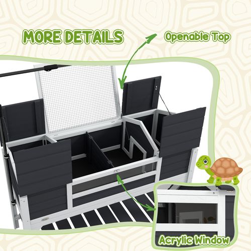 PawHut Tortoise House w/ Adjustable Lamp Holder, Openable Lid, Dual Main Houses