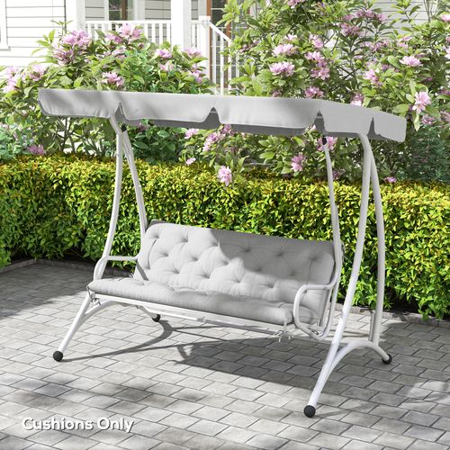 Outsunny 3 Seater Garden Bench Cushion Outdoor Seat Pad w/ Ties Light Grey