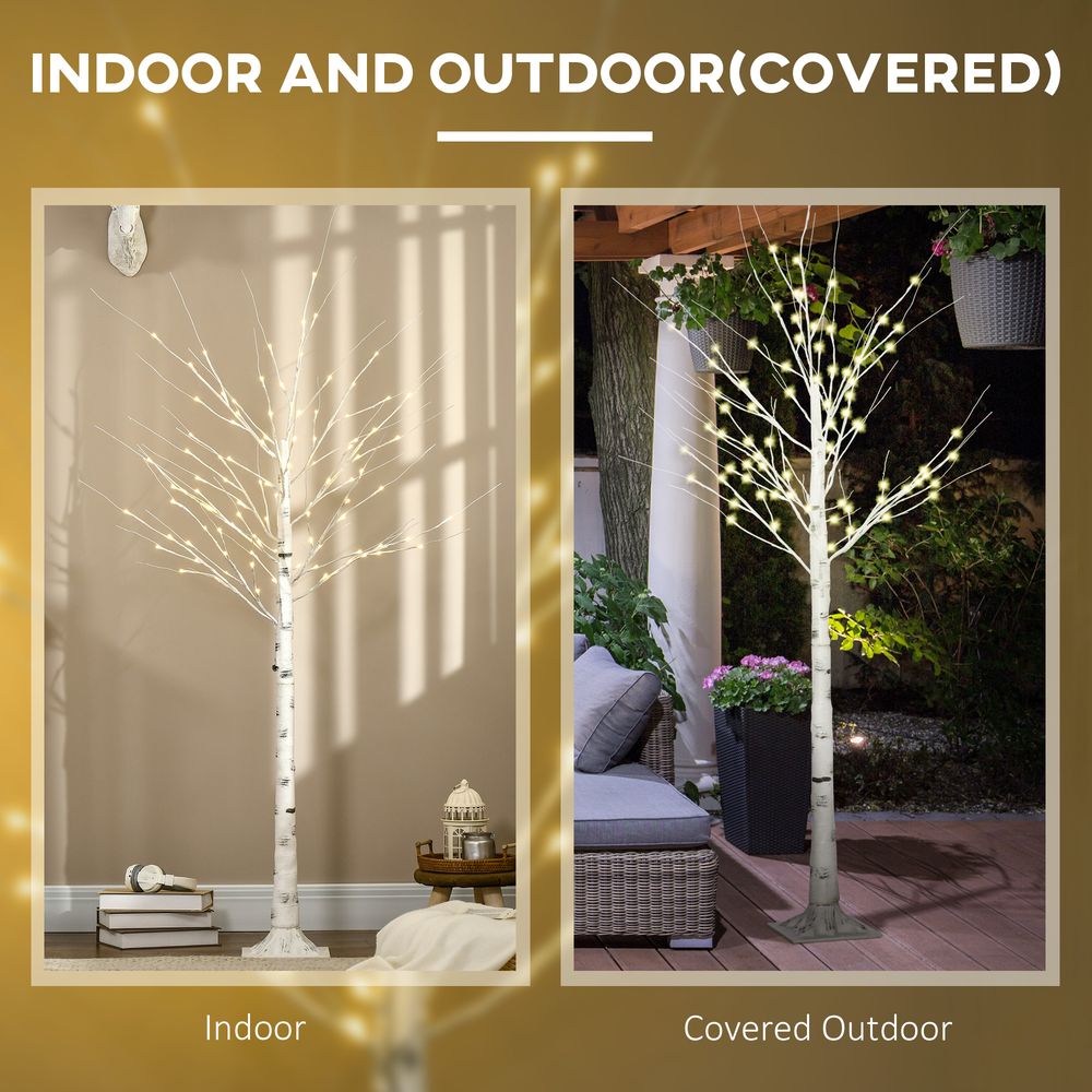 6ft Artificial White Birch Tree Light  96 Warm White Pre-Lit LED Light HOMCOM