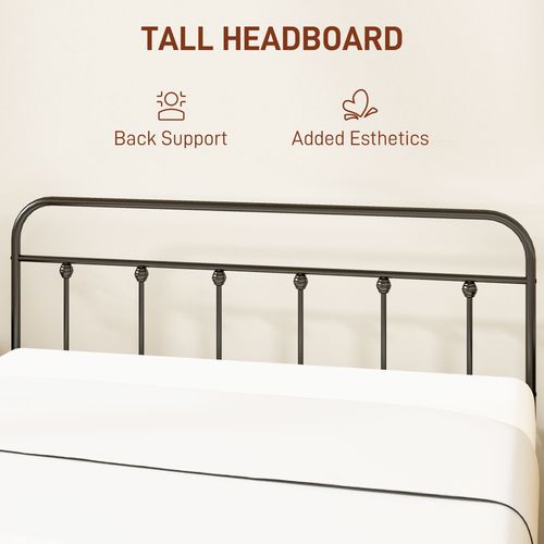 HOMCOM 3ft Metal Single Platform Bed Frame w/ Underbed Storage Headboard