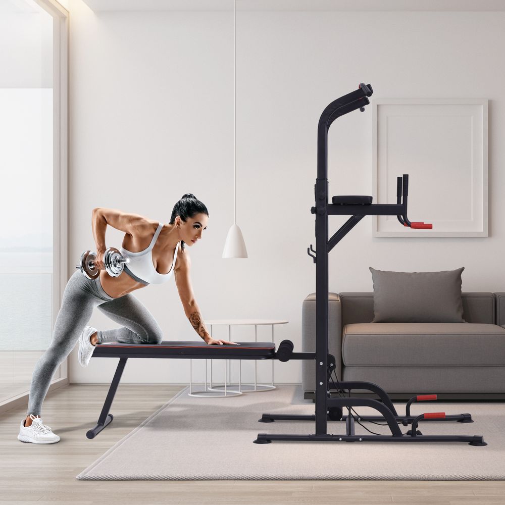 Ultimate Home Workout Tower: Steel Frame Bench Bars Ropes - HOMCOM