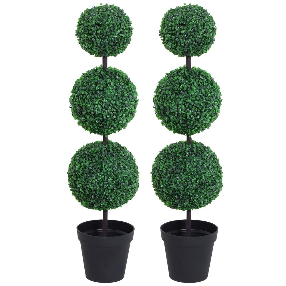 Outsunny PE Set of 2 Artificial Boxwood Three Balls Topiary Plant