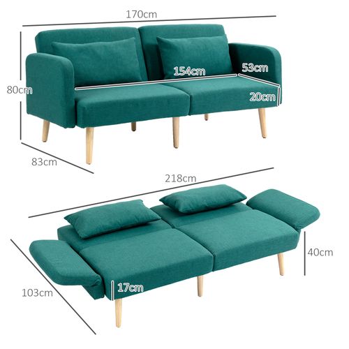 HOMCOM Convertible Sofa Bed Settee with Cushions, Adjustable Backrest