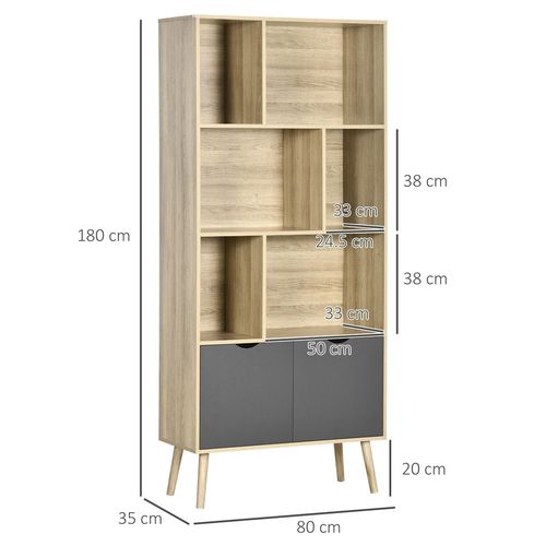 HOMCOM Freestanding Bookshelf with Bottom Cabinet and 6 Open Shelves, Natural