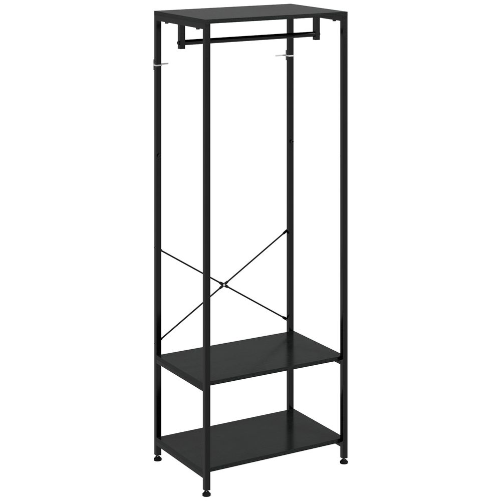 HOMCOM Coat Rack, 2-in-1 Clothes Stand with Shoe Storage for Hallway, Black
