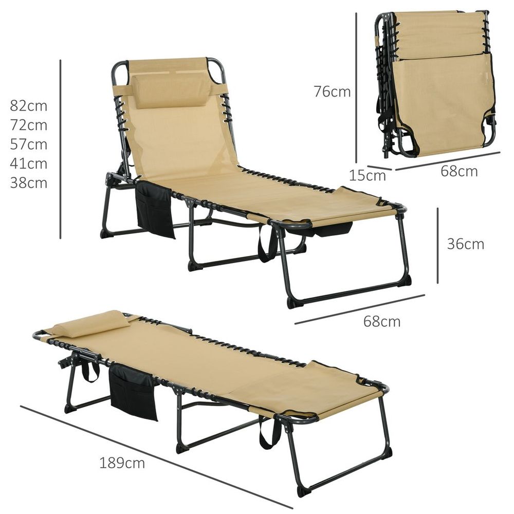 Outsunny Folding Sun Lounge - Reclining Back, Reading Hole, Beige