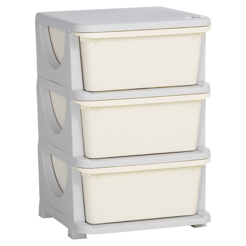 HOMCOM Kids Storage Units with 3 Drawers 3 Tier Chest Vertical Dresser Tower Toy Organizer for Nursery Playroom Kindergarten Cream