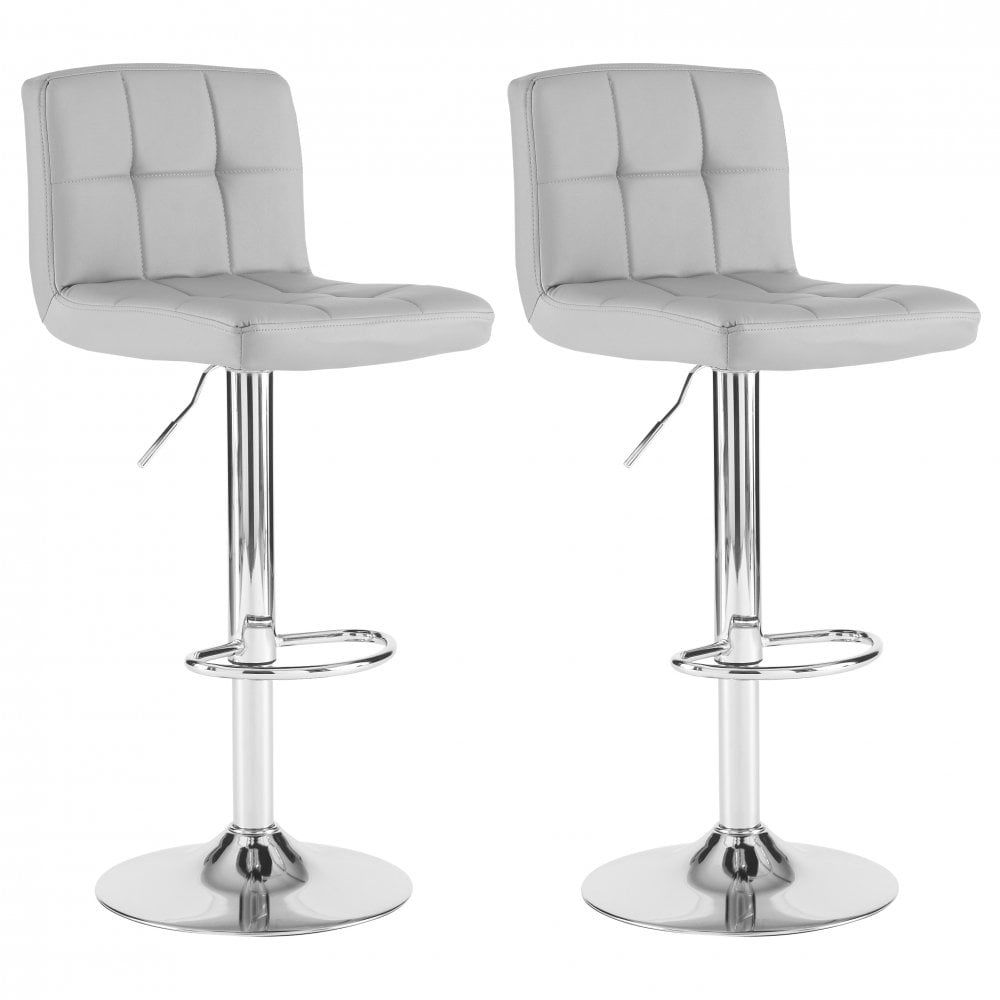 Set of Two Neo Grey Faux Leather Bar Stools with Polished Chrome Legs