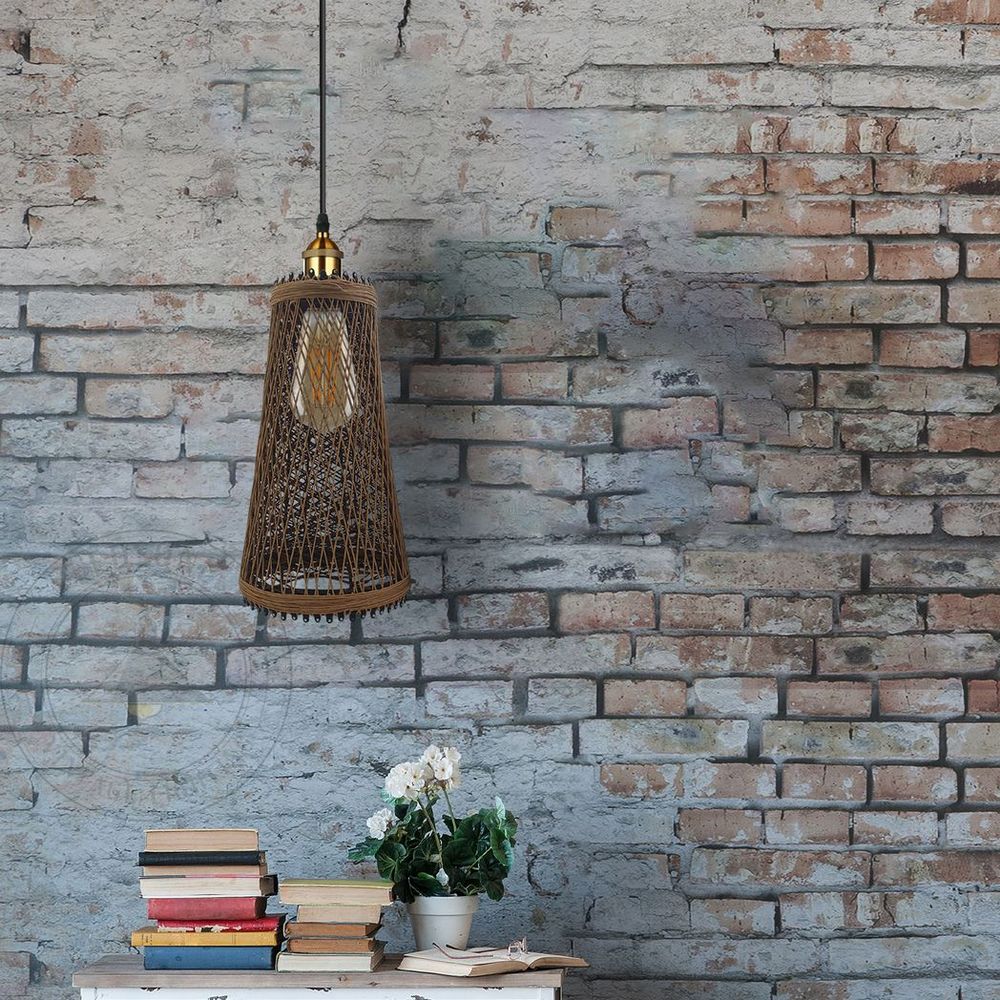 Vintage Industrial Rattan Wicker Pendant Light Shade - Stylish Ceiling Lamp for Home, Cafe, Bar - E27 Bulb Compatible
