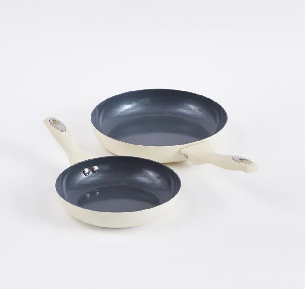 Cermalon Cream 5 Piece Cookware Set - Complete Pan Set with Tempered Glass Lids and Non-Stick Coating
