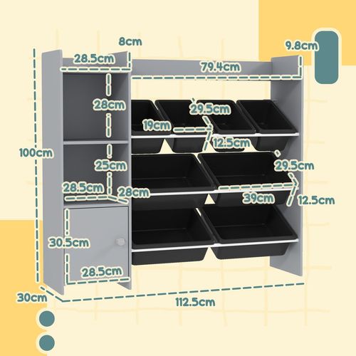 AIYAPLAY Toy Storage Unit with 8 Removable Bins, Storage Shelves, Cabinet