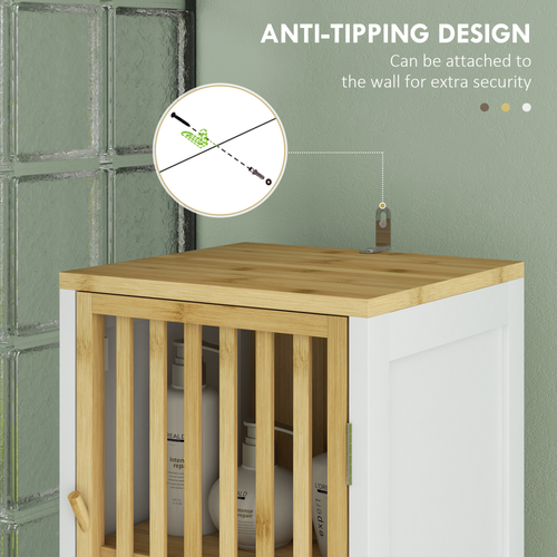 HOMCOM Tall Bathroom Cabinet Bamboo Bathroom Cupboard with Adjustable Shelves