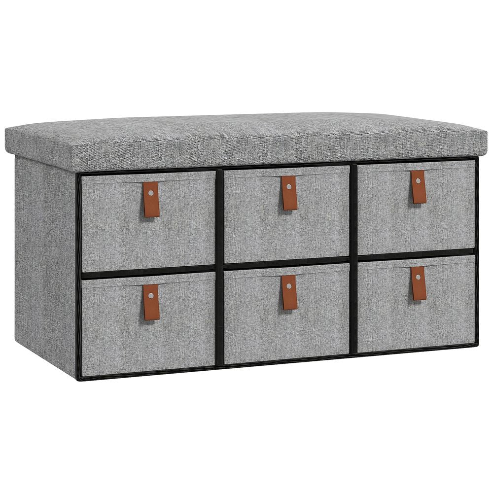 HOMCOM Shoe Bench with Cushioned Seat, 6 Fabric Drawers for Entryway Hallway
