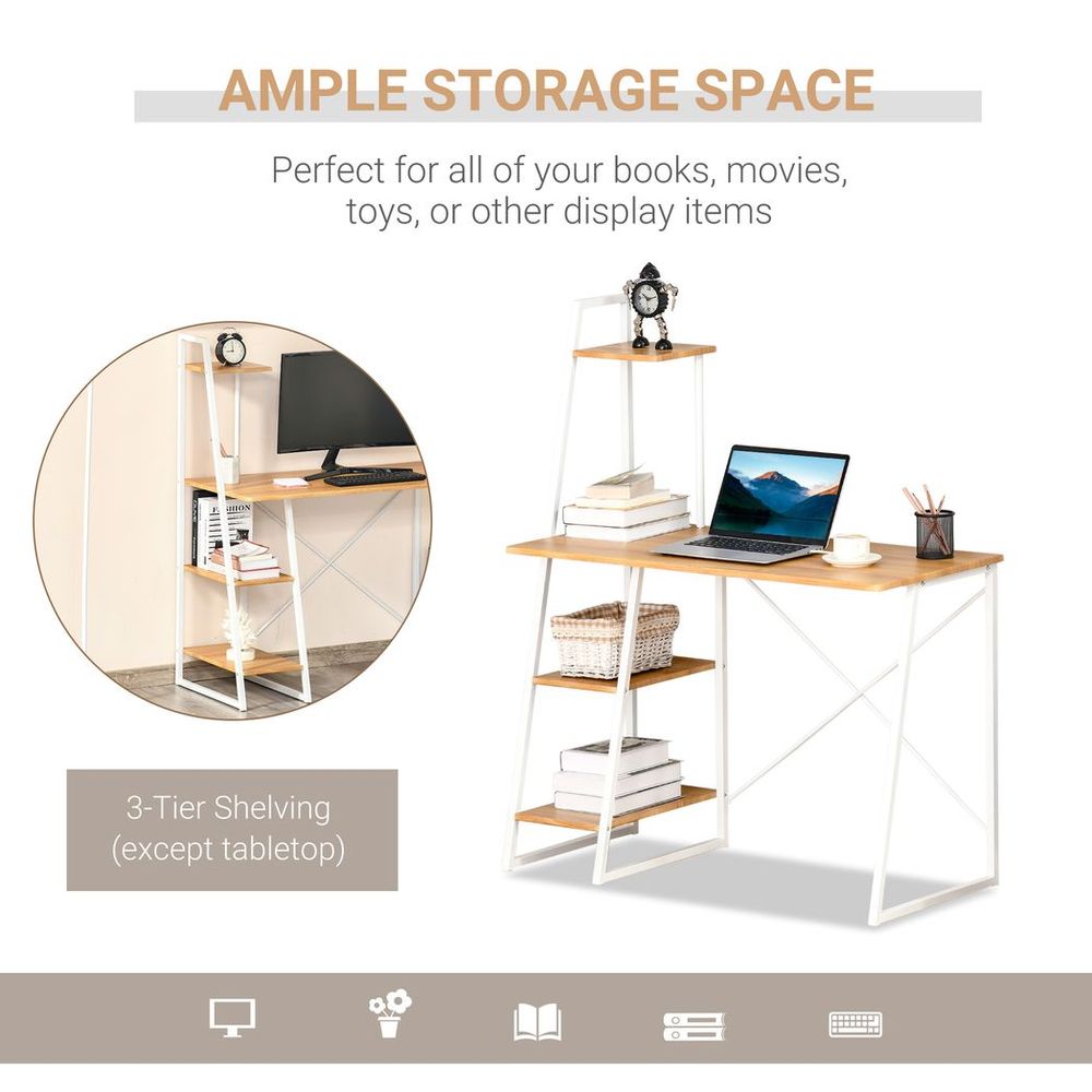 HOMCOM Home Office Computer Desk Study Writing Table with 3-Tier Storage Shelves