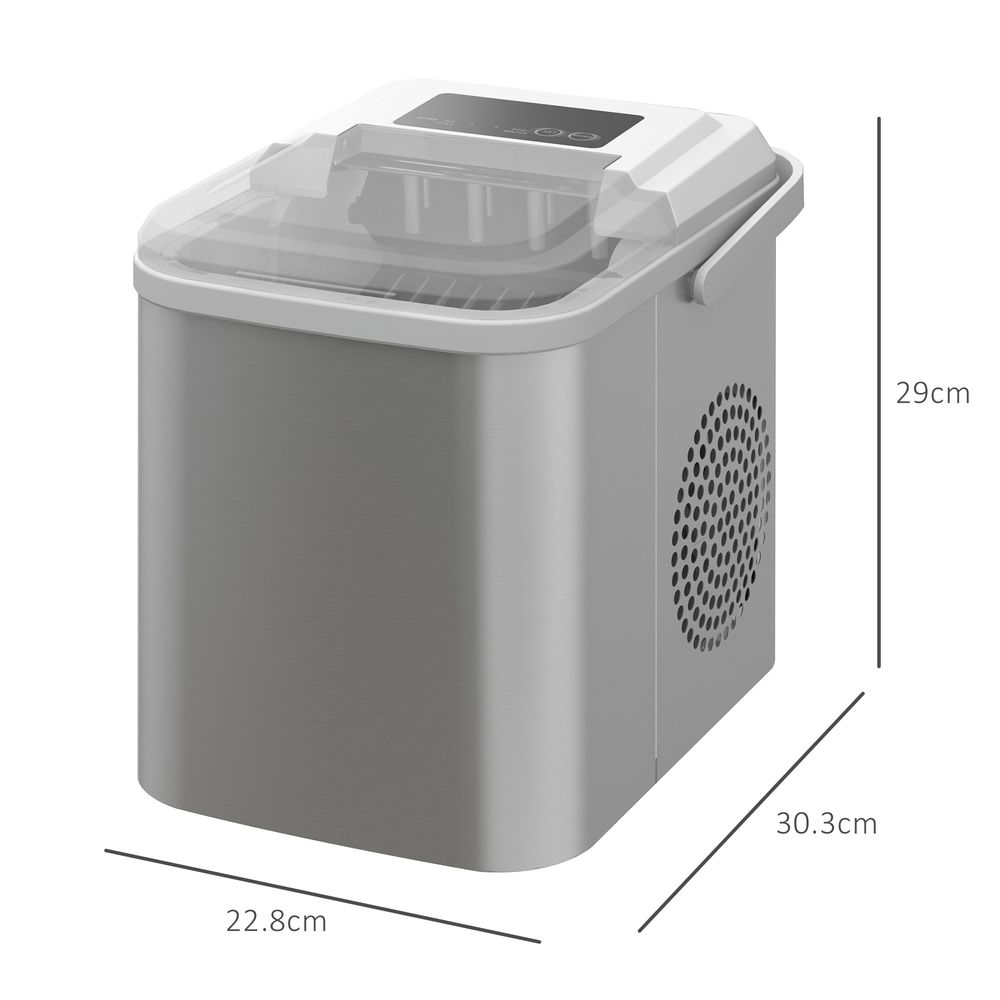 HOMCOM Portable Ice Cube Maker 12Kg/24 Hrs, 9Cubes/6-13Mins, 2 Cube Sizes