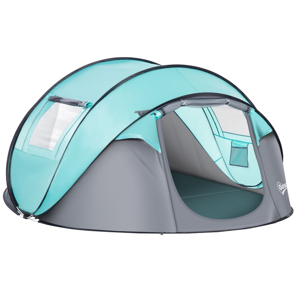 Outsunny 4 Person Camping Tent: Pop-up Design, Mesh Vents, Dark Blue - Perfect for Hiking & Family Trips