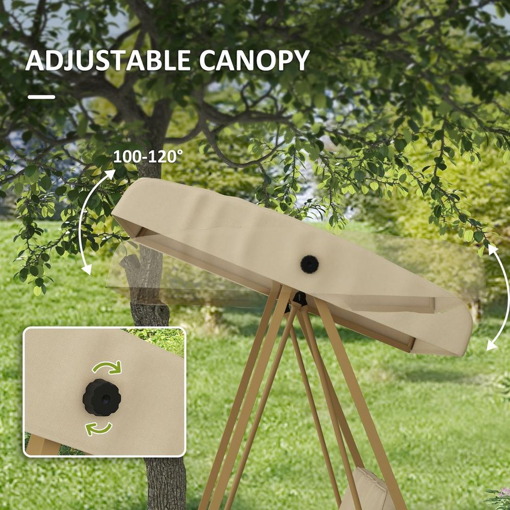 Outsunny 3 Seater Swing Chair, Adjustable Canopy&Cushions, Beige