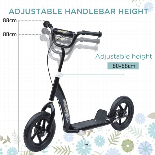 HOMCOM Kids Scooter Kick Scooter with 12" EVA Tyres, Rear Brake, Big Wheels Scooter for 5-12 Years Old