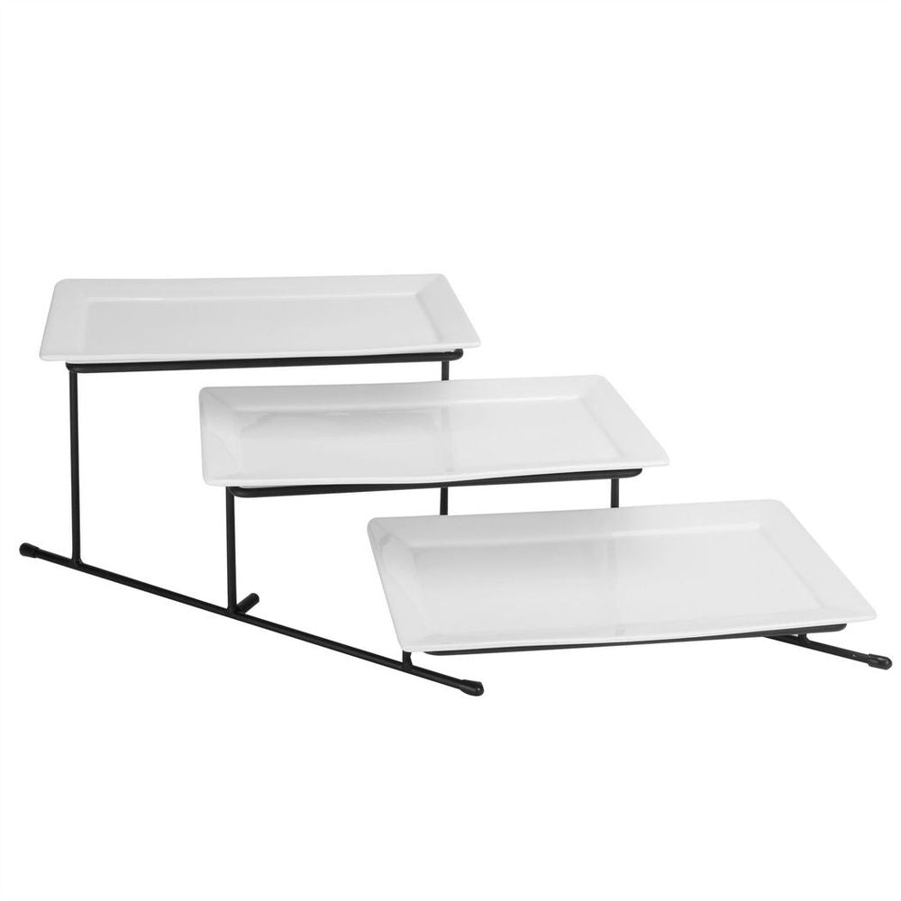 3 Tier Serving Set Platters | Maison & White | Sturdy Stand | Ceramic Plates | Ideal for Parties | High-Quality