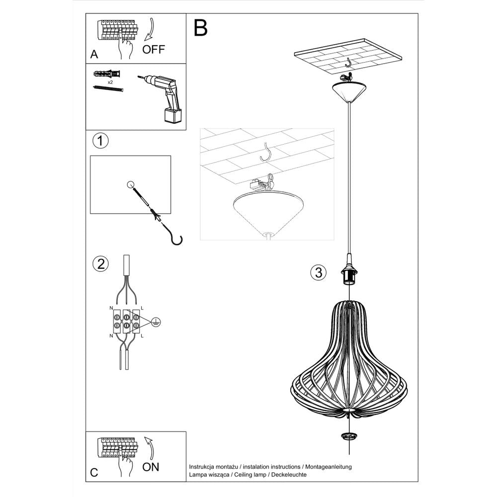 Elza Pendant Lamp: Scandinavian Design, Wood Construction, E27 Socket