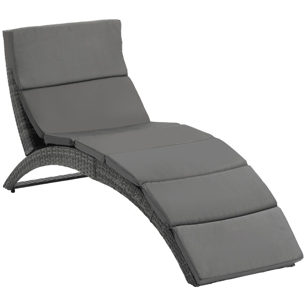 Premium Grey Wicker Patio Lounger - Comfy, Foldable & Stylish