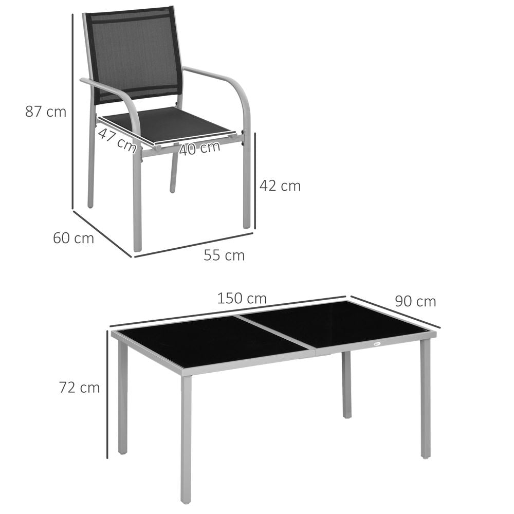 Outsunny 7 Piece Garden Dining Set, Steel Outdoor Table and Chairs, Black - High Quality, Easy to Store, Perfect for Outdoor Dining