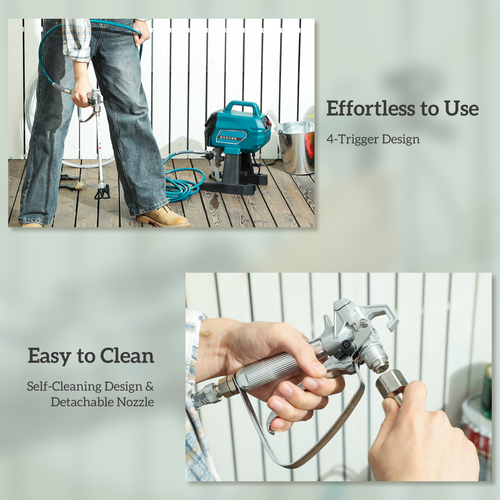 HOMCOM Airless Paint Sprayer, Wall Spray Gun for DIY Painting, 200 Bar