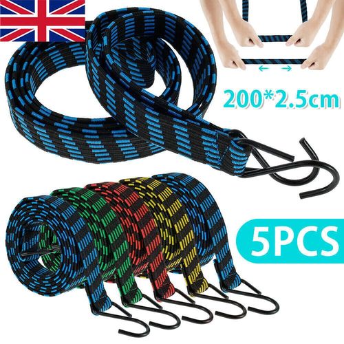 5X Heavy Duty Elastic Luggage Bungee Rope Cords Strap Strong Hook Car&Bike Tie UK