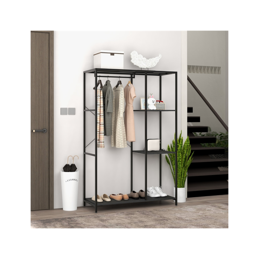 HOMCOM Coat Rack Stand - Hanging Rail & Storage Shelves - Black - Buy Now!